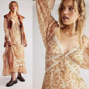 Free People Calloway Dress Maxi Floral Lace Tiered Ruffled Tea Combo